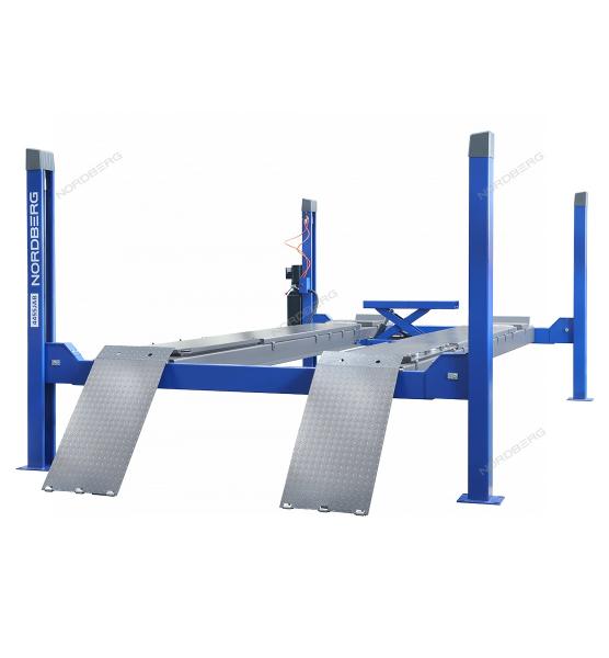 Подъемник четырехстоечный 5.5 т, с пневмогидравлической траверсой 2.7 т, для сход-развала, 380 В, синий 4455JAB