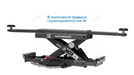 Подъемник 4-стоечный 5 т, c ручной траверсой 3 т N433, для сход-развала, электростопоры, 380 В, синий/серый 4450J_EG/EB(M)