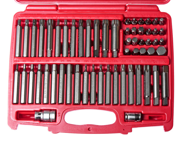 Набор бит 1/2&quot; 3/8&quot; HEX, TORX, SPLINE, RIBE 6-ти гранных 2 держателя 58 предметов в кейсе JTC JTC-3509