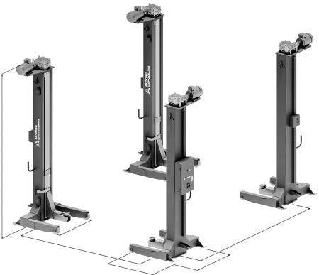 Передвижной автомобильный подъемник г/п 16 т, 4 стойки, для подъема троллейбусов за поддомкратные площадки ППТ-16